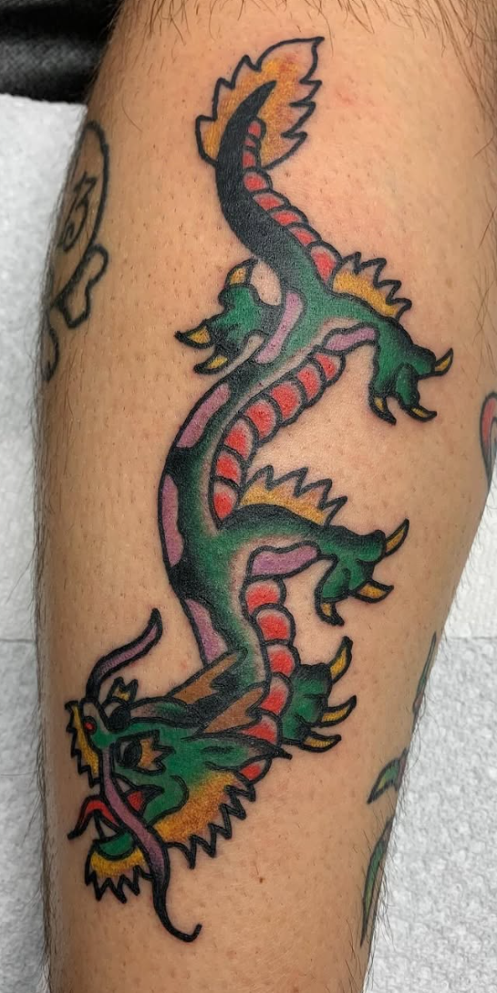 Traditional dragon tattoo, color, Historic Tattoo Studio